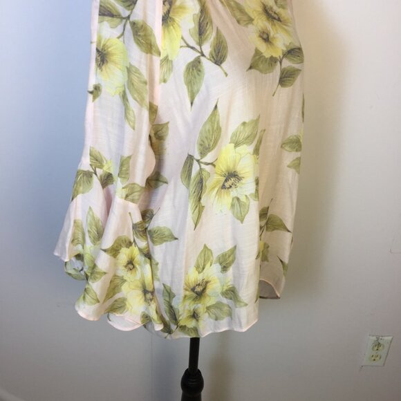 LC Lauren Conrad Blouse Tunic Top XL Womans Pink Yellow Floral Long Bell Sleeve - Picture 15 of 15